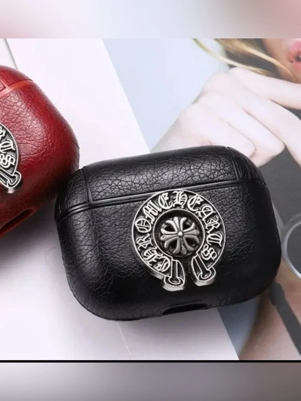 AirPods PRO 2 case with S Clip in the style of Chrome Hearts